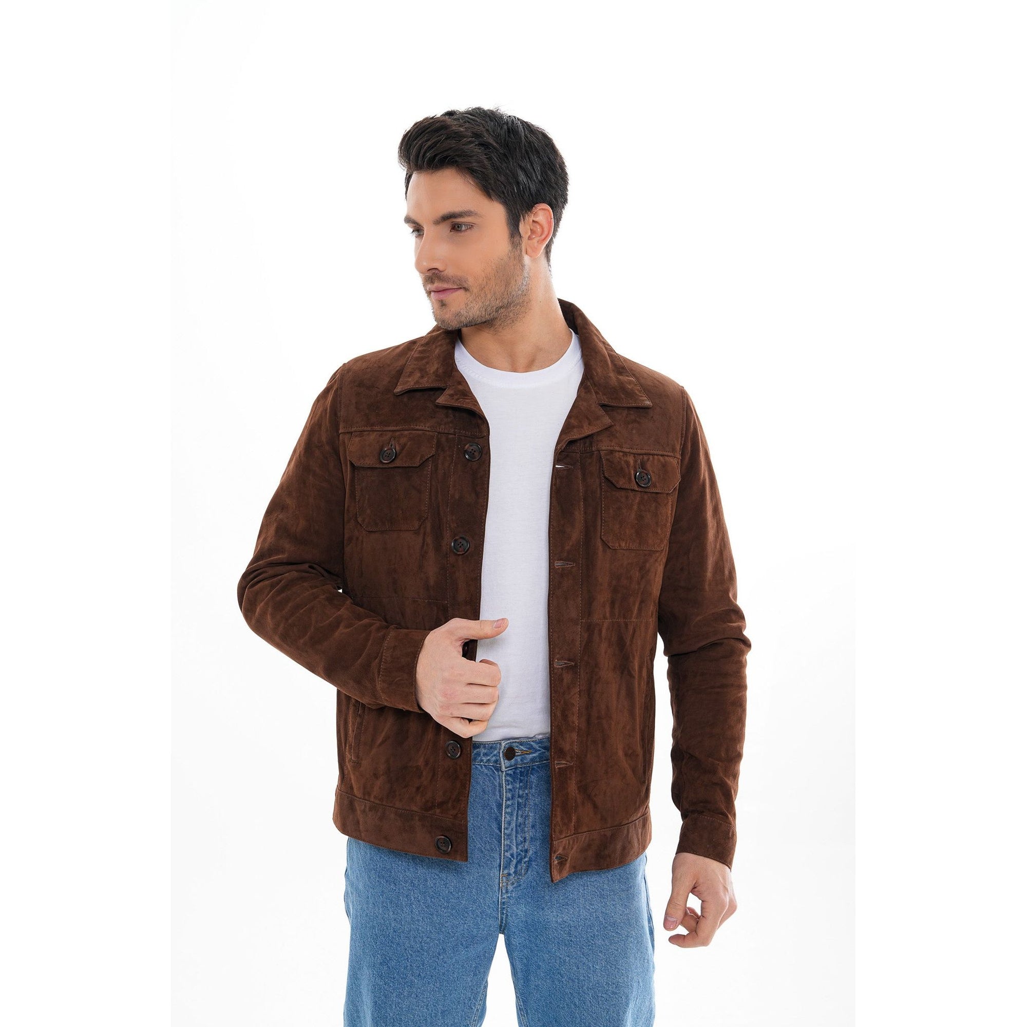 Vinci The Azzuro Suede Brown Leather Jacket