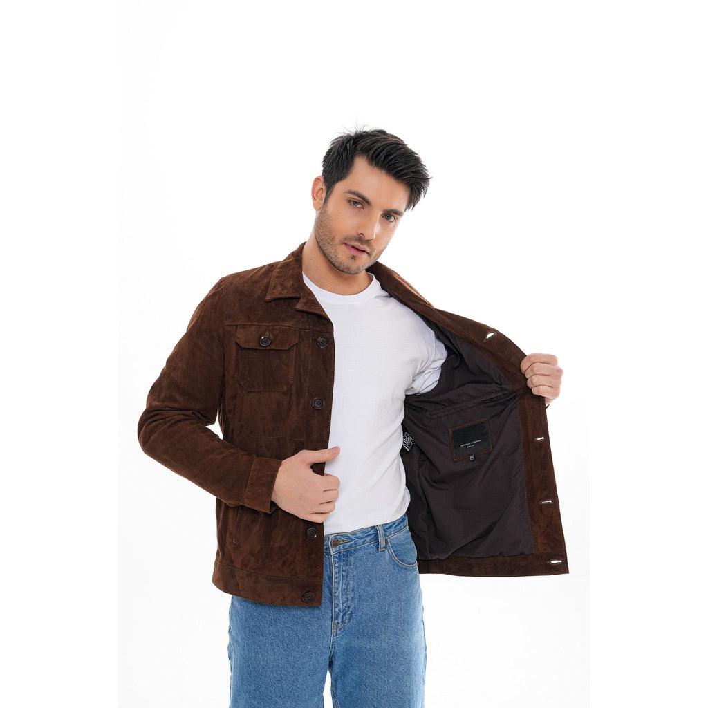 Vinci The Azzuro Suede Brown Leather Jacket