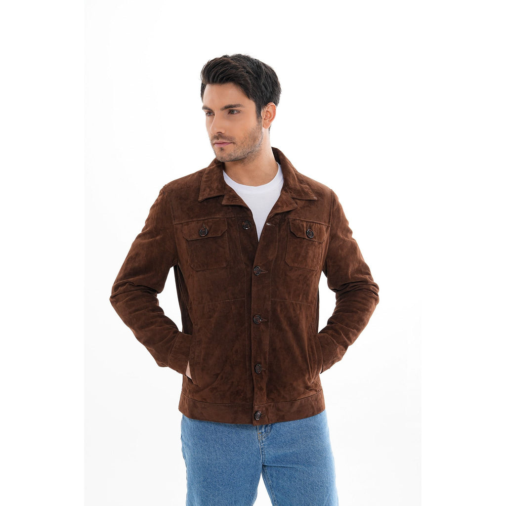 Vinci The Azzuro Suede Brown Leather Jacket