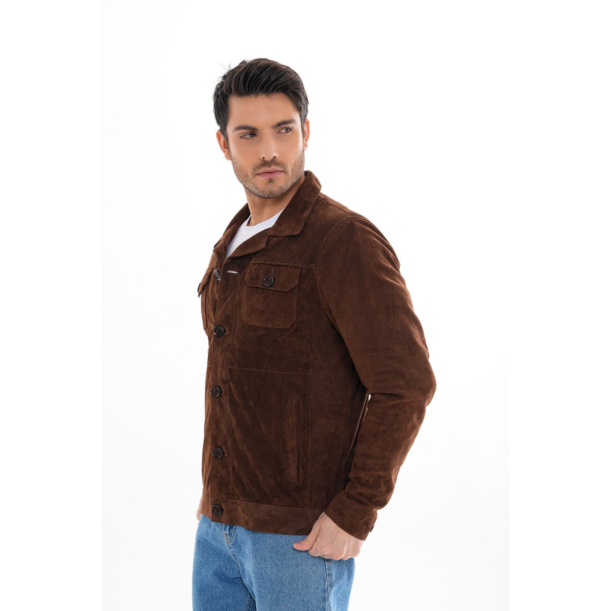 Vinci The Azzuro Suede Brown Leather Jacket