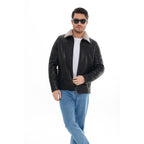 The Sarnico Black Shearling Collar Leather Jacket