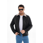 The Sarnico Black Shearling Collar Leather Jacket