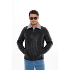 The Sarnico Black Shearling Collar Leather Jacket
