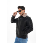 The Sarnico Black Shearling Collar Leather Jacket