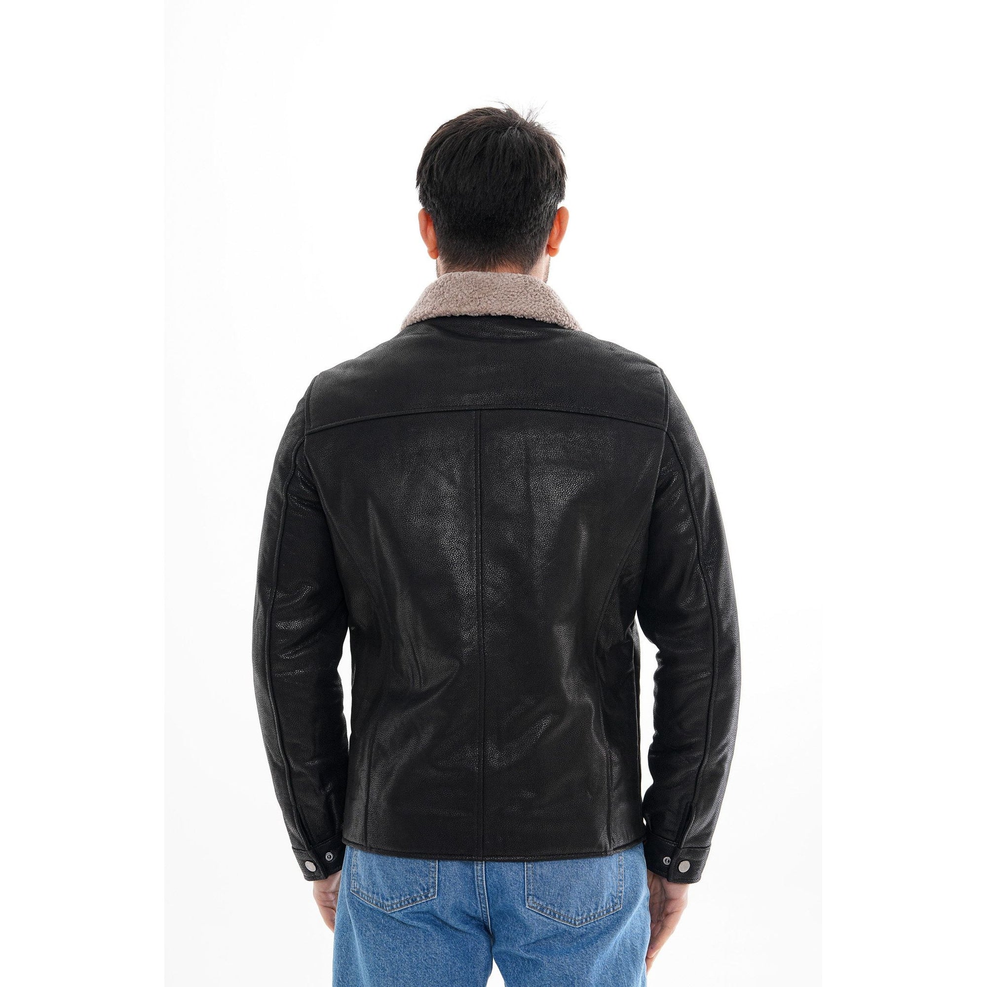 The Sarnico Black Shearling Collar Leather Jacket
