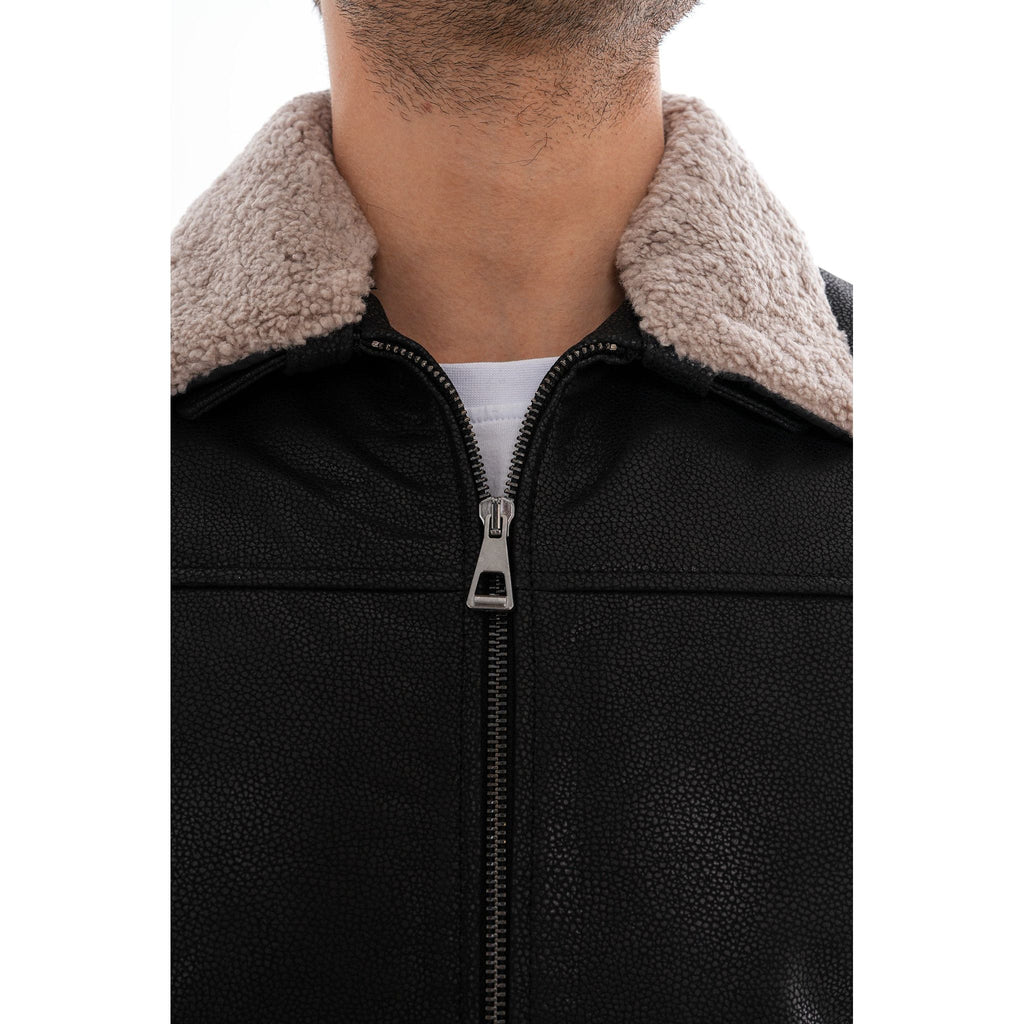 The Sarnico Black Shearling Collar Leather Jacket