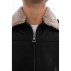 The Sarnico Black Shearling Collar Leather Jacket