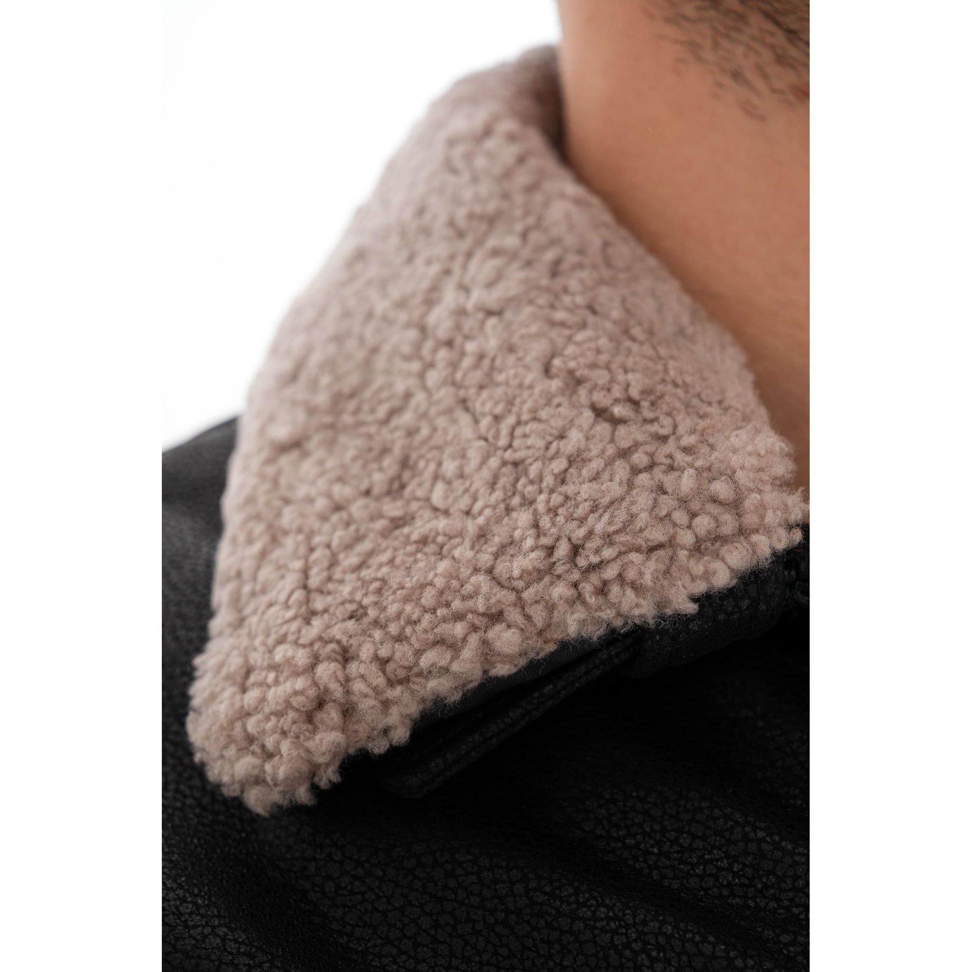The Sarnico Black Shearling Collar Leather Jacket