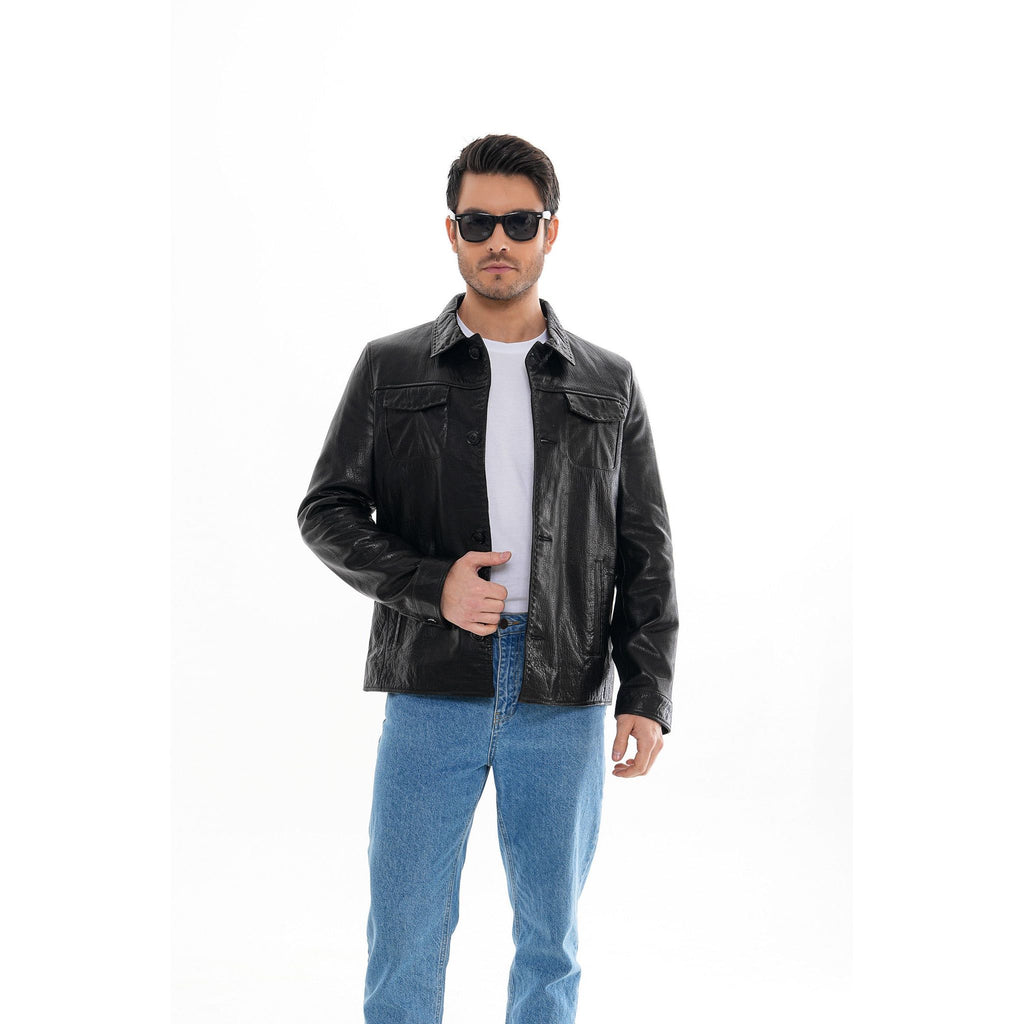 The Mantua Black Pebbled Leather Jacket
