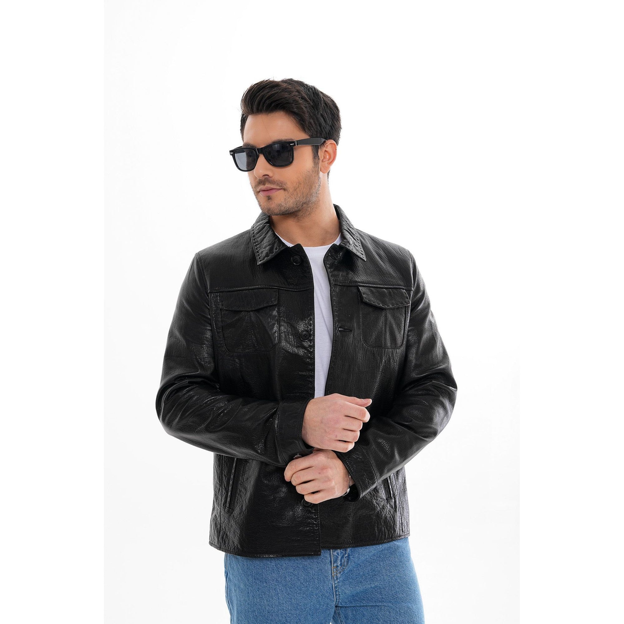 The Mantua Black Pebbled Leather Jacket