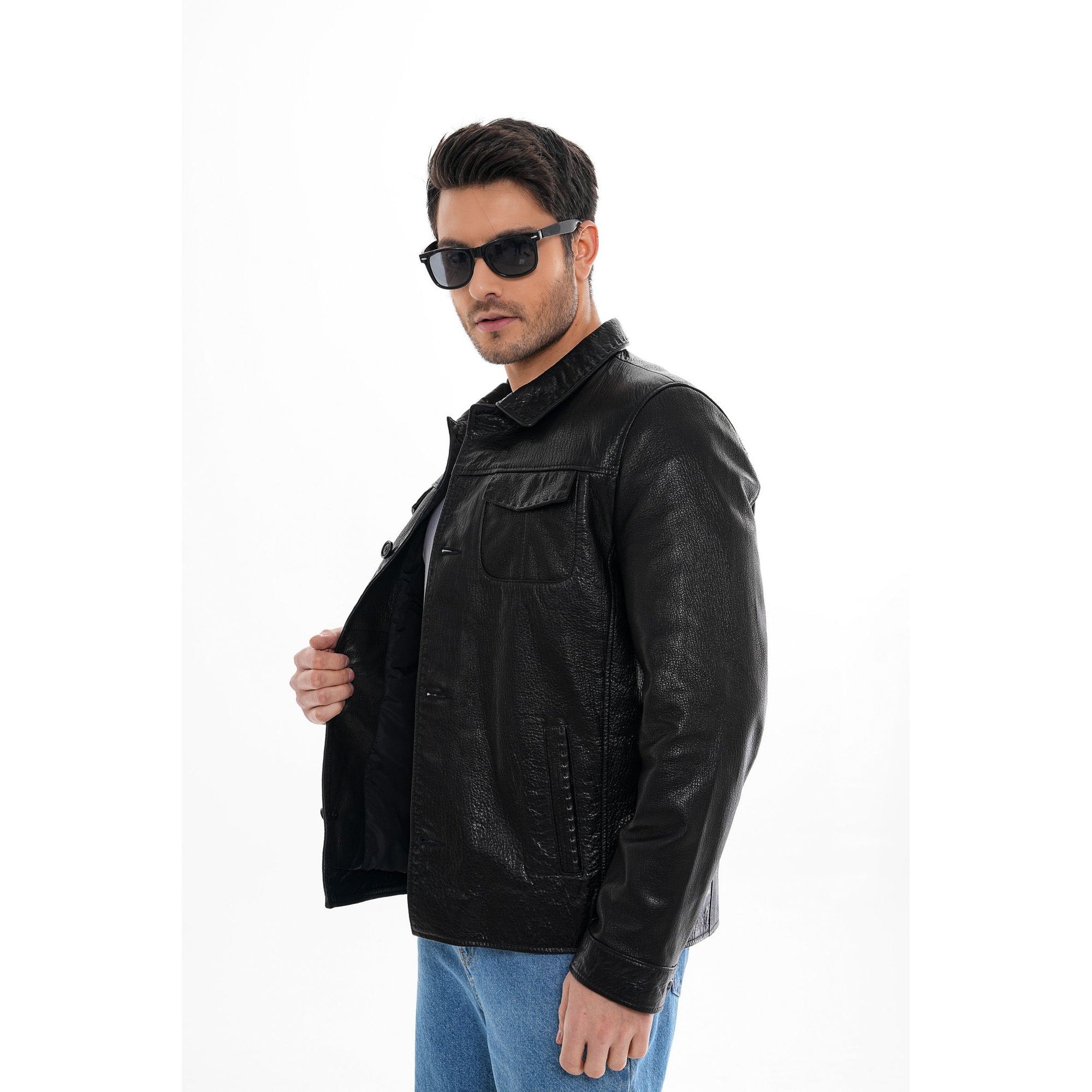 The Mantua Black Pebbled Leather Jacket