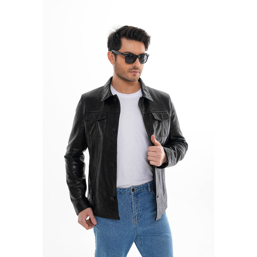 The Mantua Black Pebbled Leather Jacket