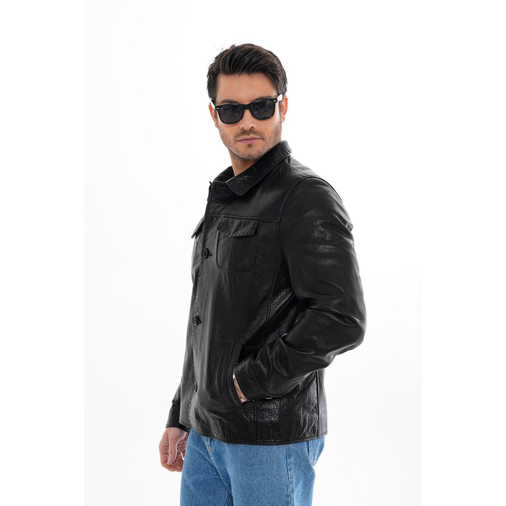 The Mantua Black Pebbled Leather Jacket