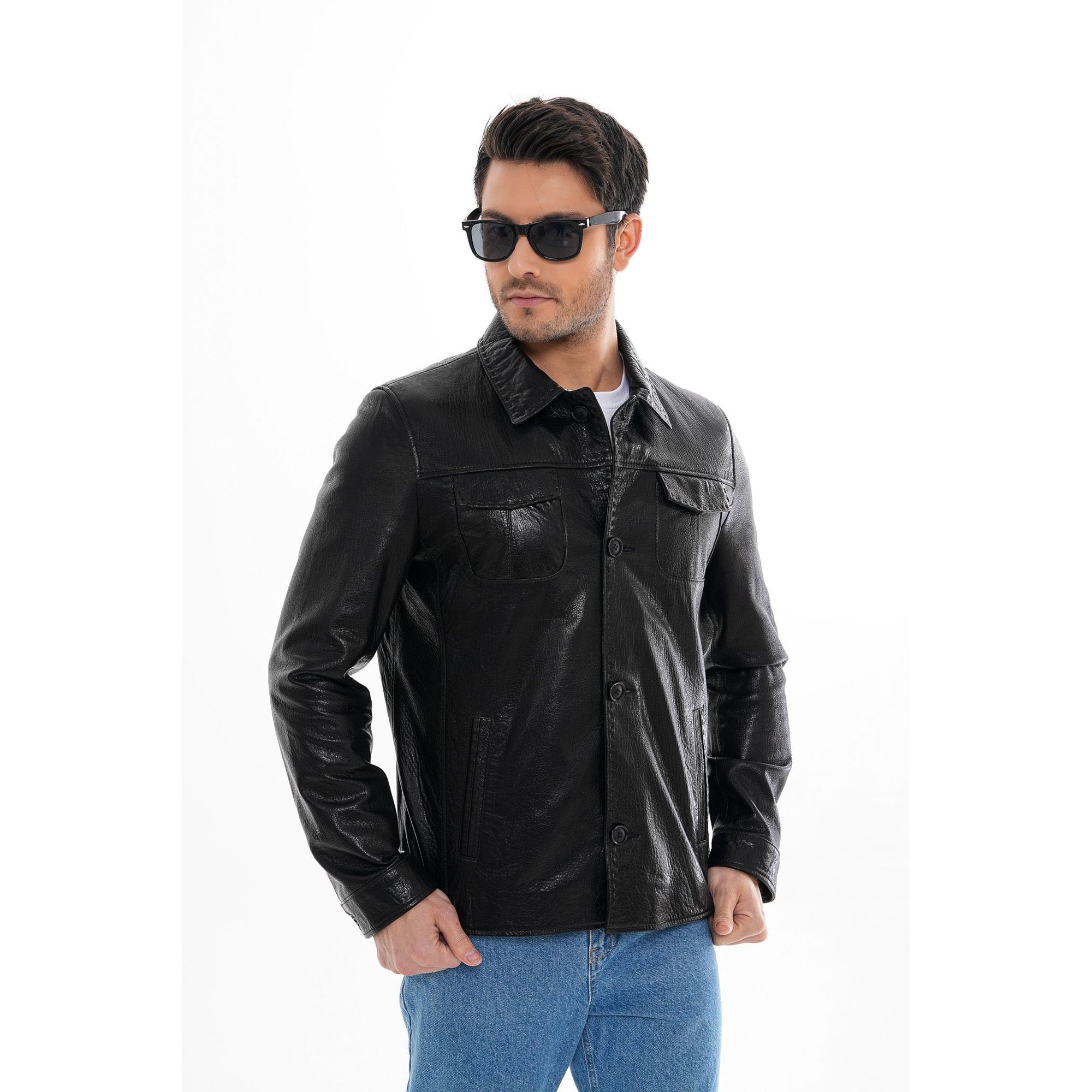 The Mantua Black Pebbled Leather Jacket