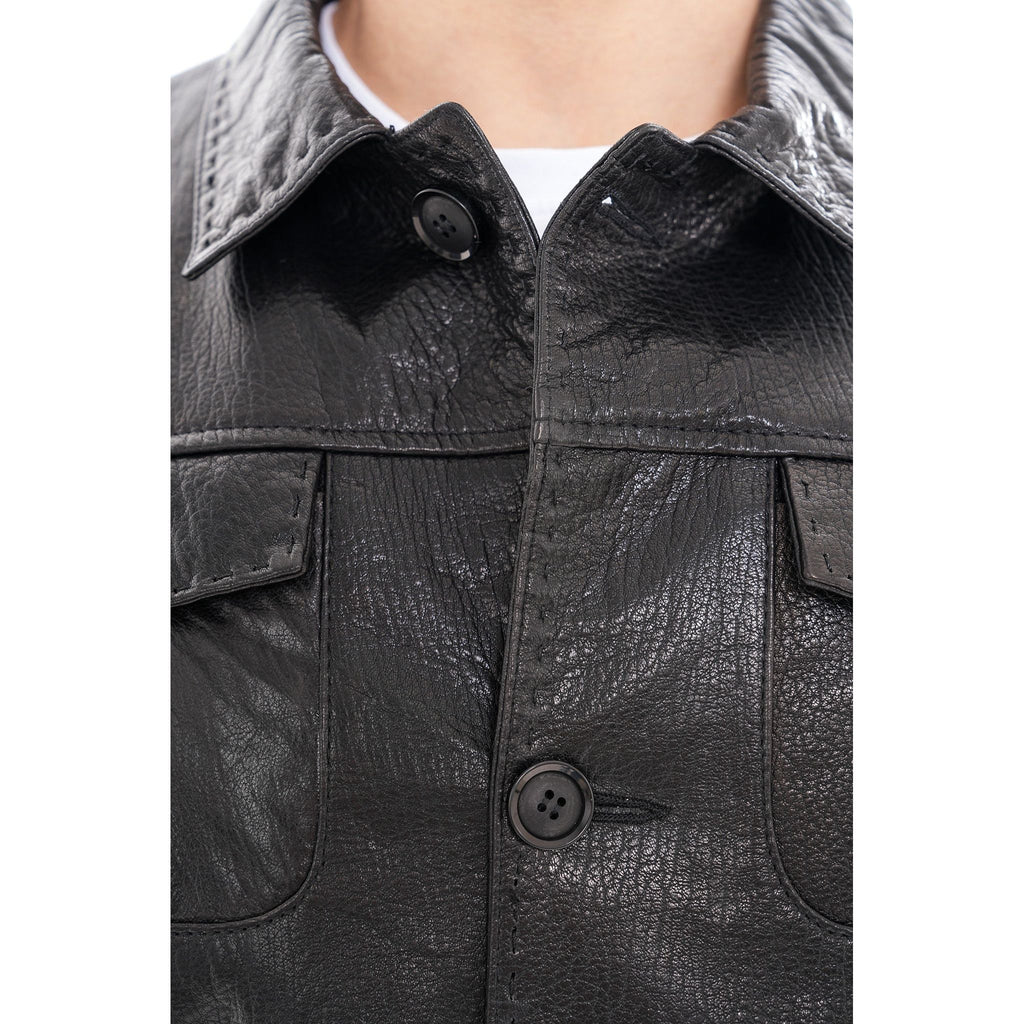 The Mantua Black Pebbled Leather Jacket