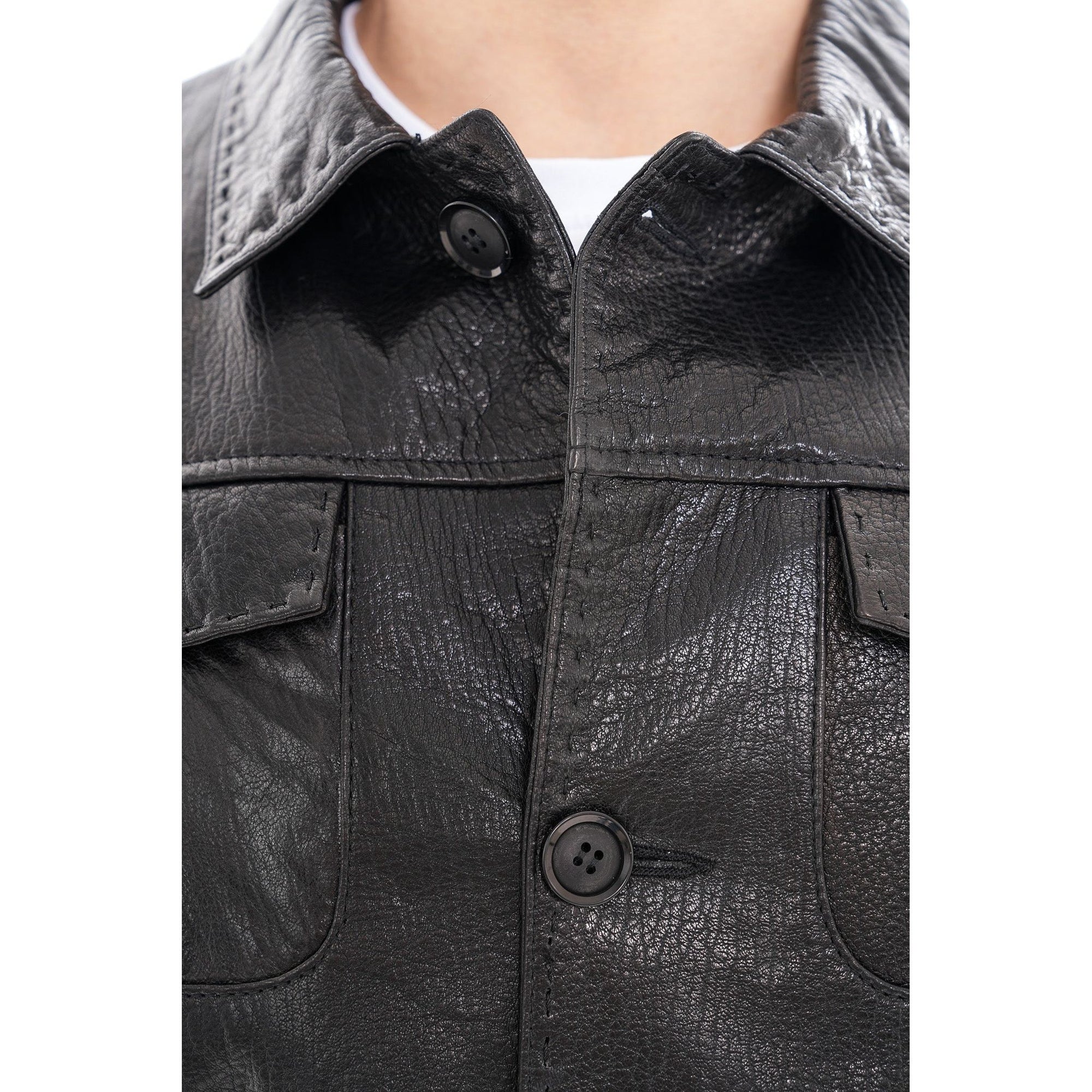 The Mantua Black Pebbled Leather Jacket