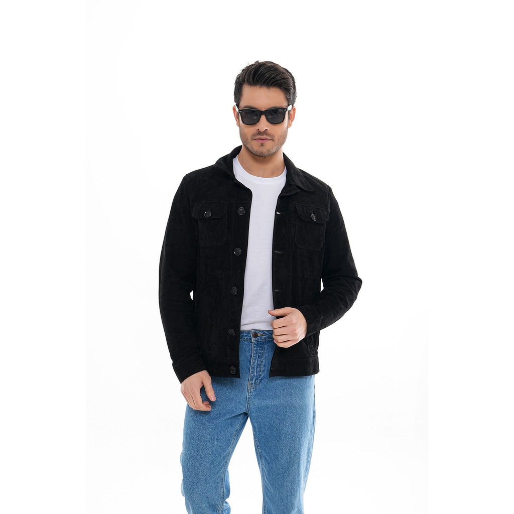 The Azzuro Suede Black Leather Jacket