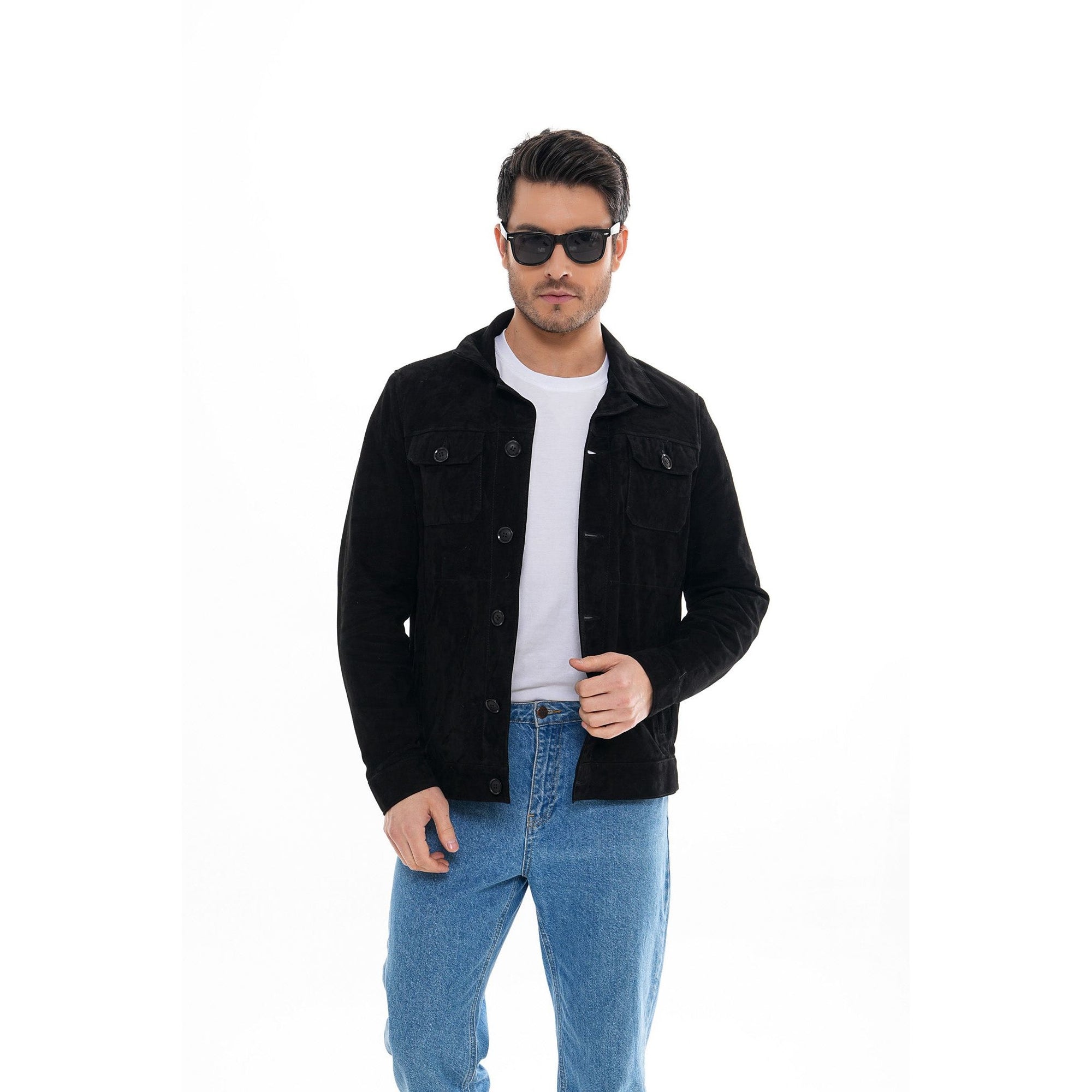 The Azzuro Suede Black Leather Jacket