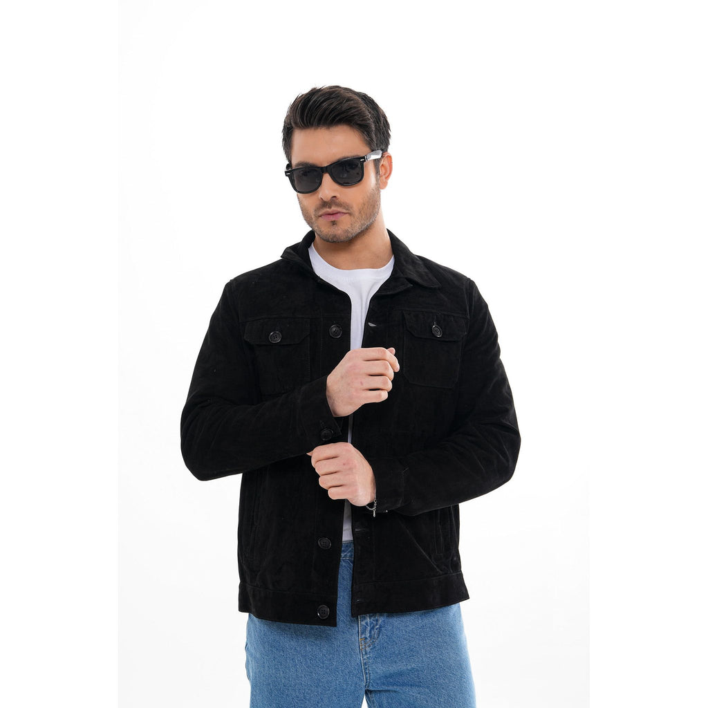 The Azzuro Suede Black Leather Jacket