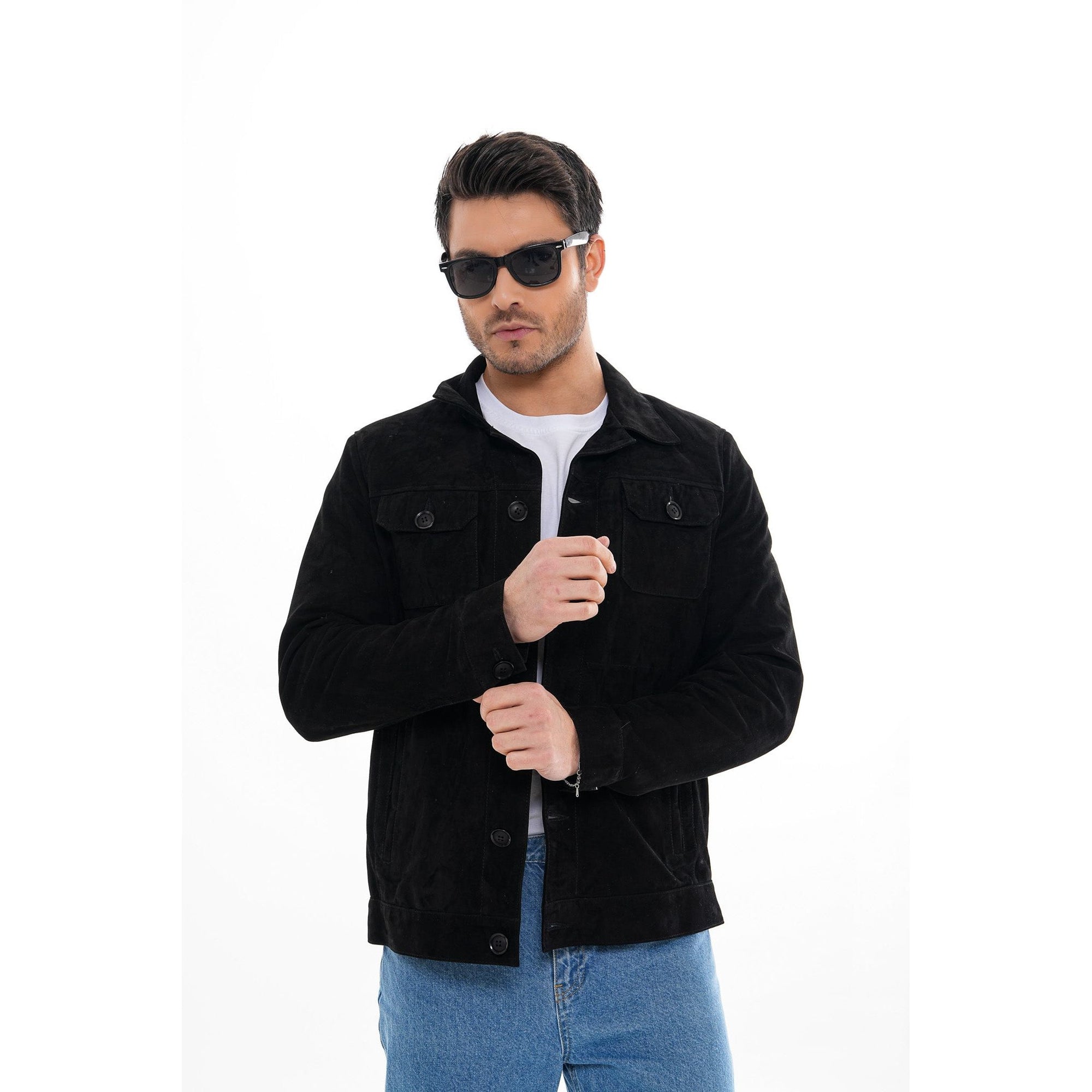 The Azzuro Suede Black Leather Jacket
