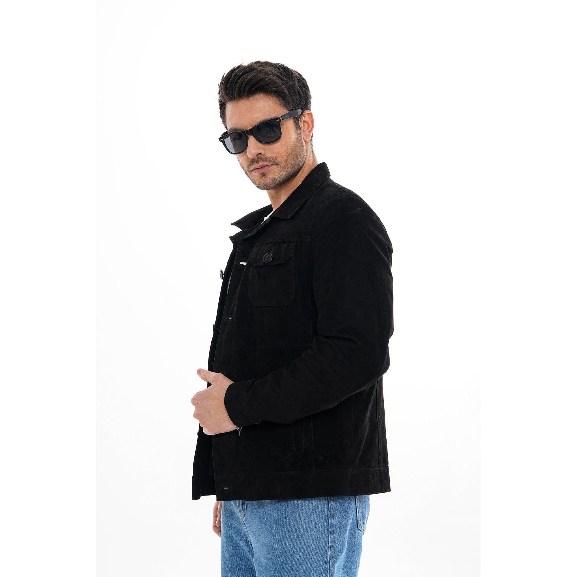 The Azzuro Suede Black Leather Jacket