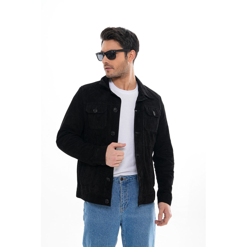 The Azzuro Suede Black Leather Jacket