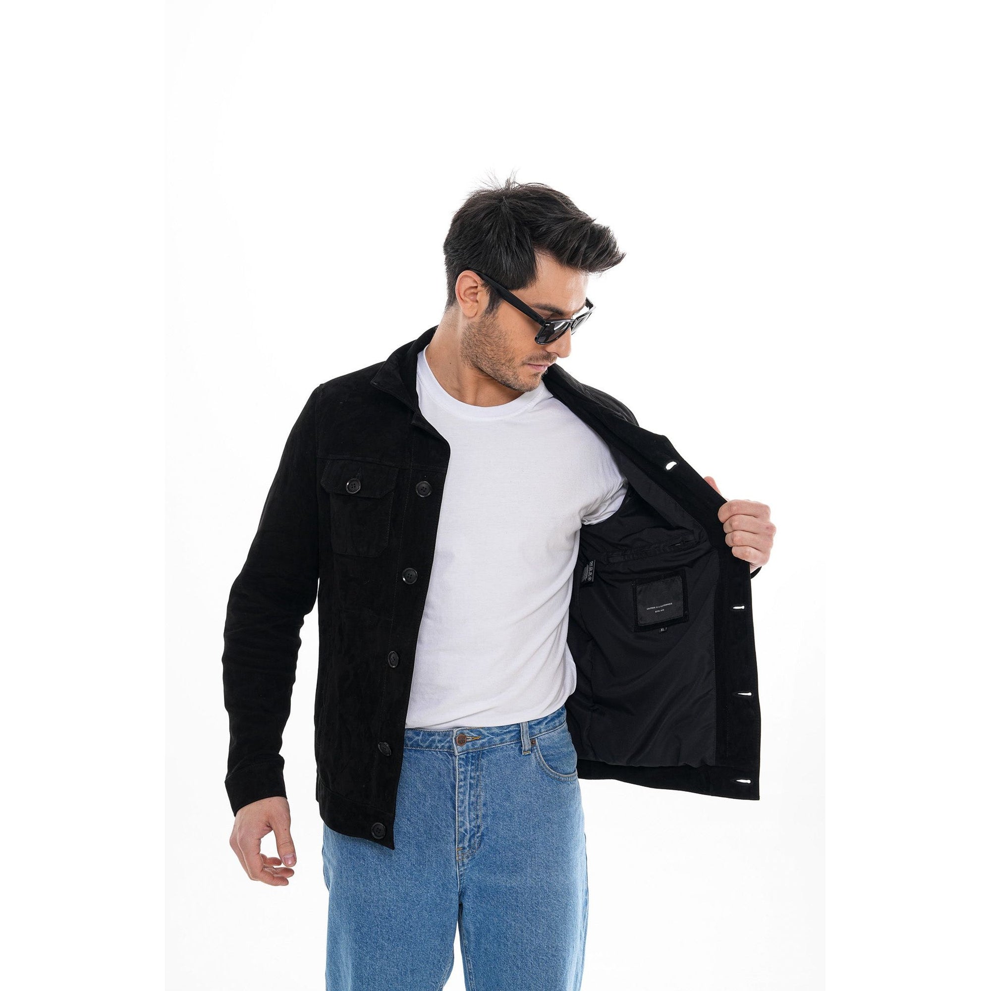The Azzuro Suede Black Leather Jacket