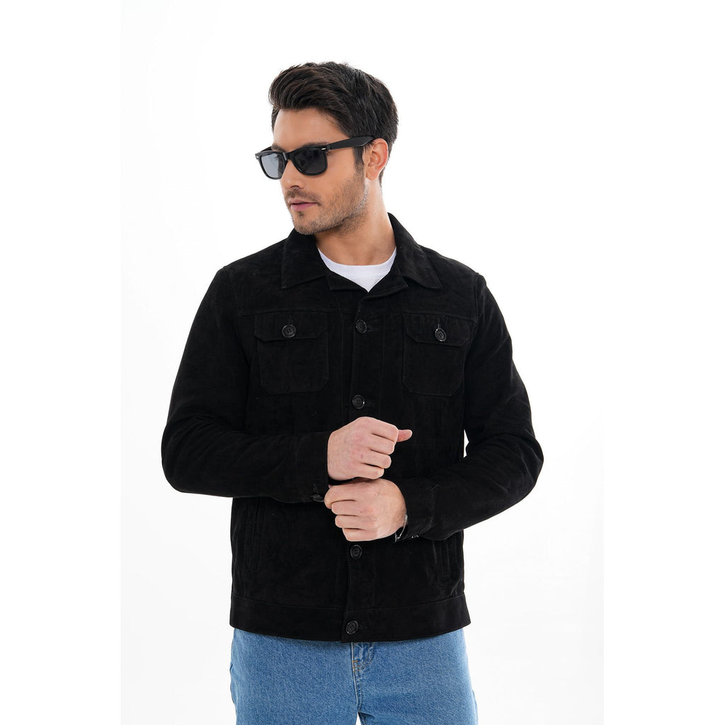The Azzuro Suede Black Leather Jacket