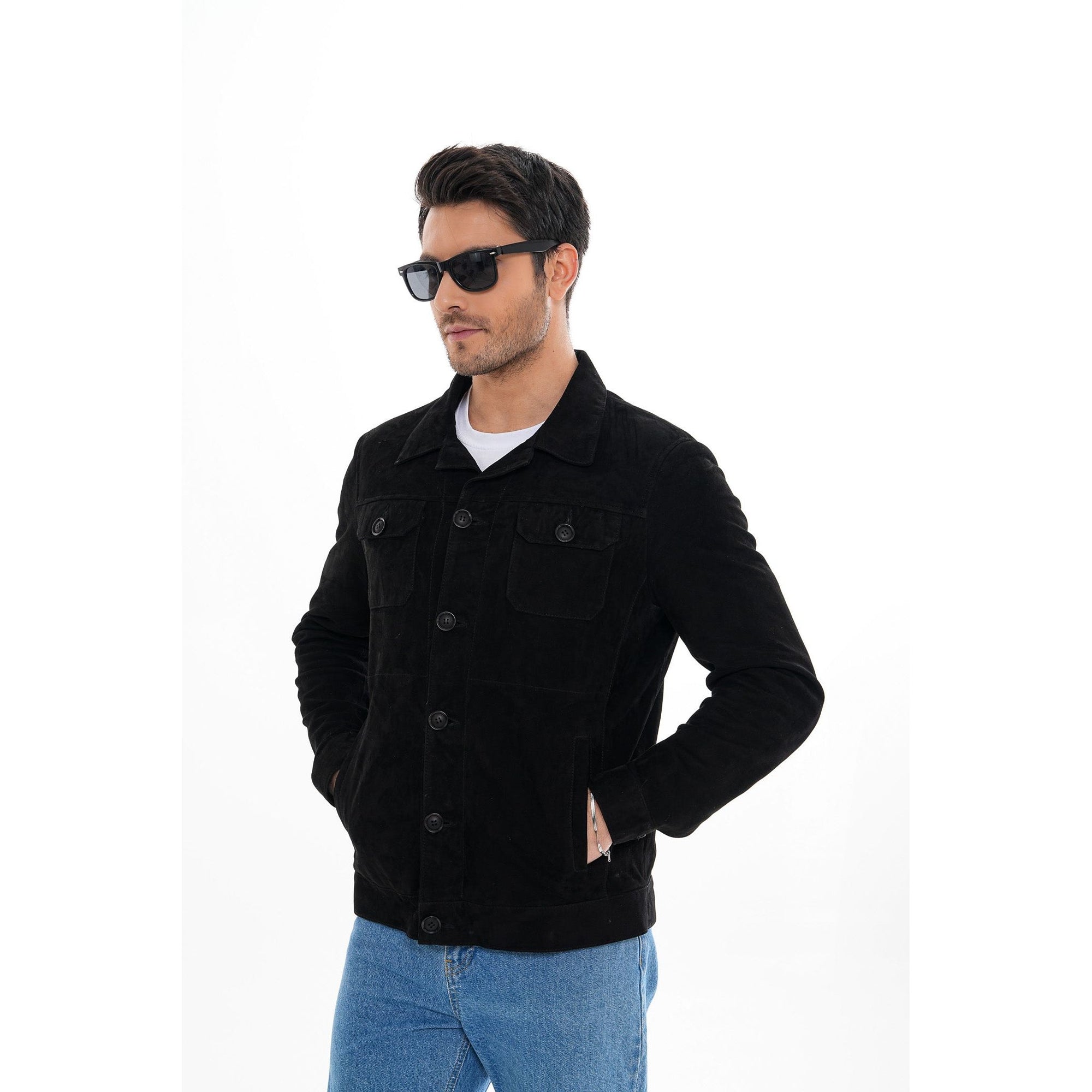 The Azzuro Suede Black Leather Jacket