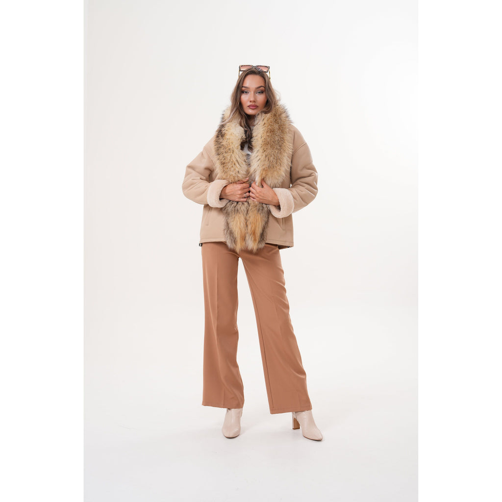 The Elise Beige Shearling Leather Women Jacket
