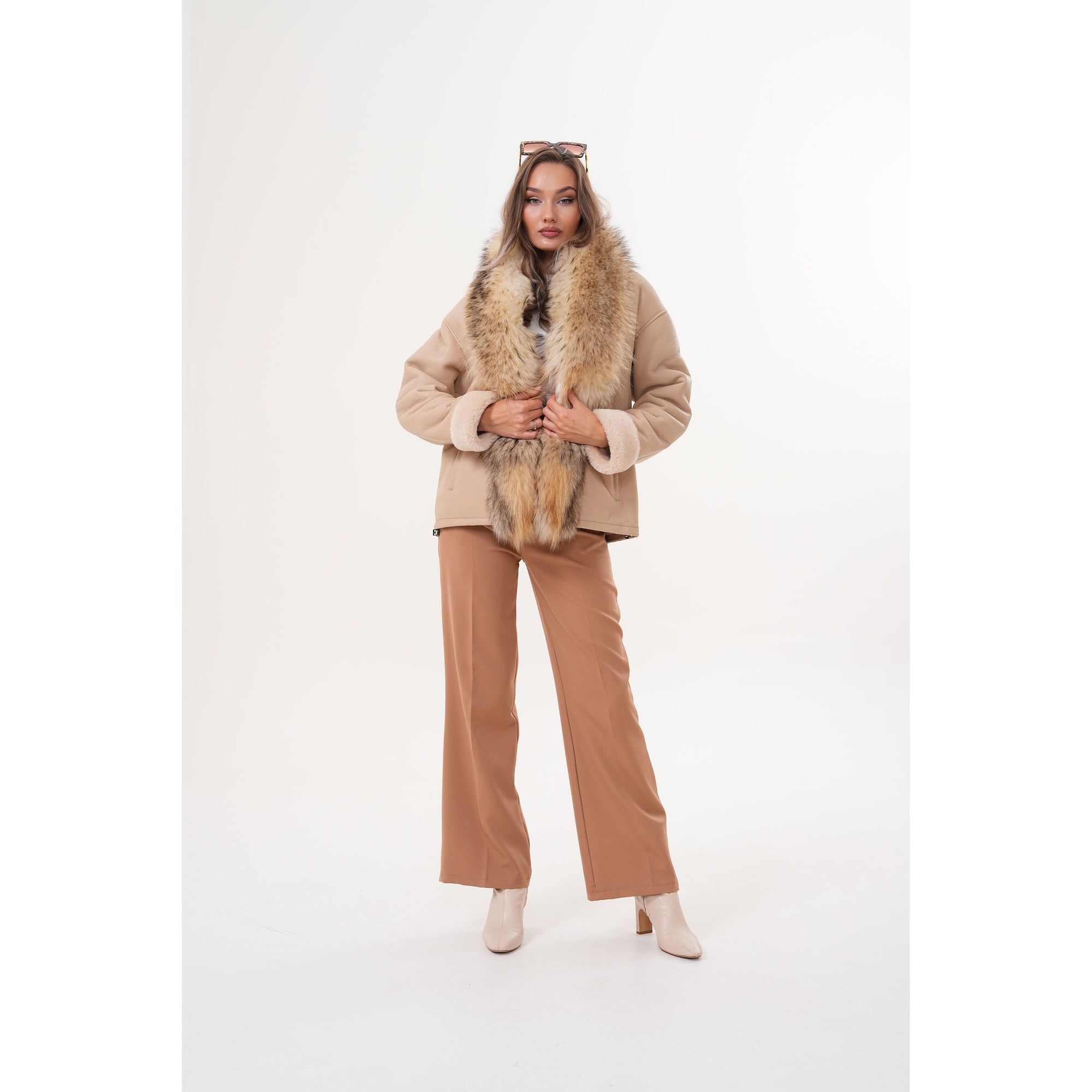 The Elise Beige Shearling Leather Women Jacket