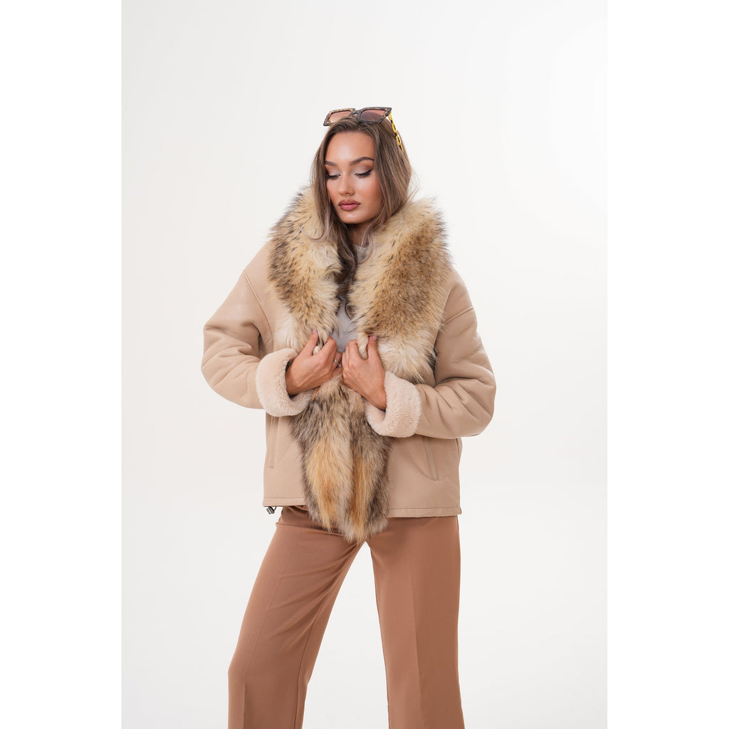 The Elise Beige Shearling Leather Women Jacket