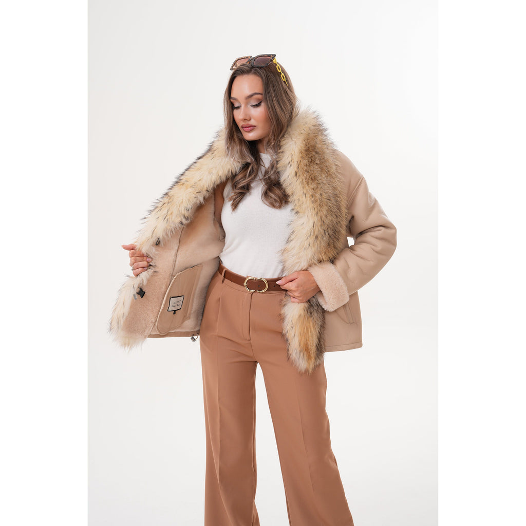 The Elise Beige Shearling Leather Women Jacket