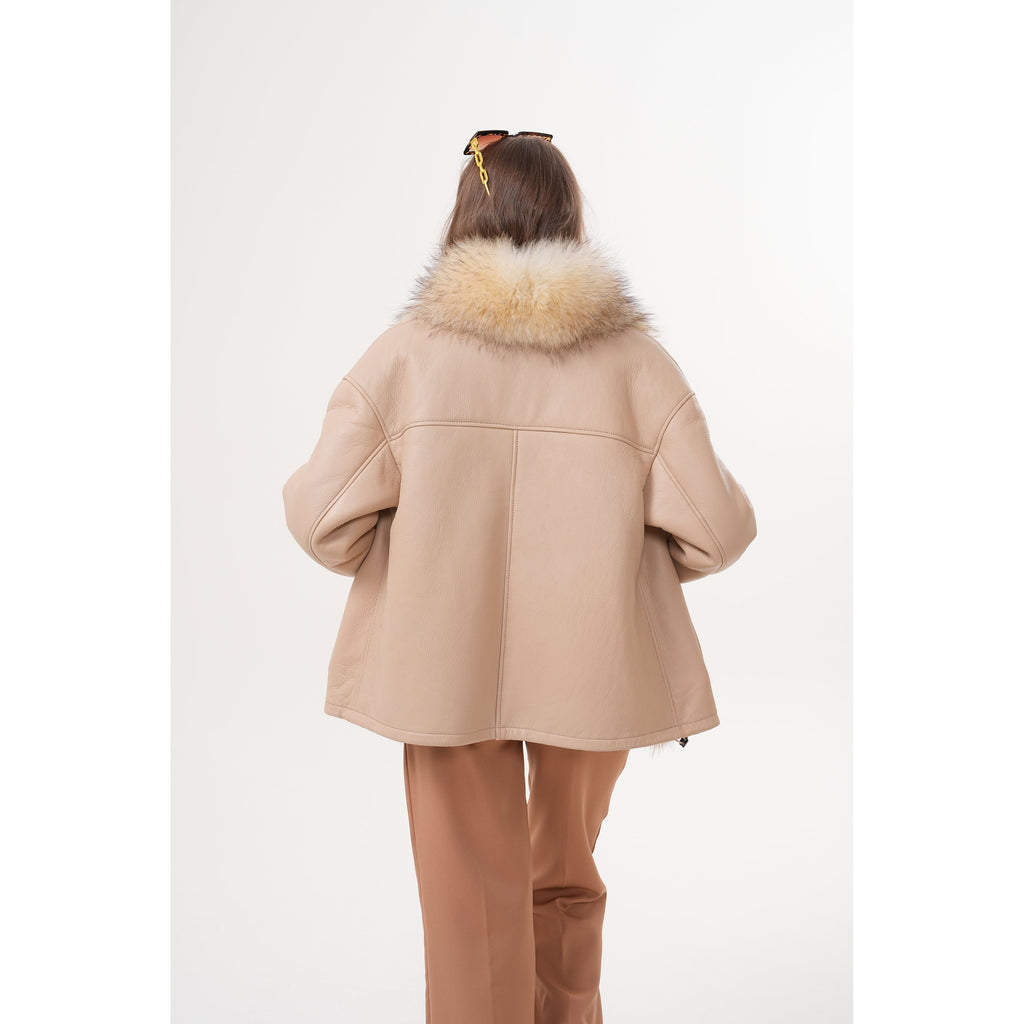 The Elise Beige Shearling Leather Women Jacket