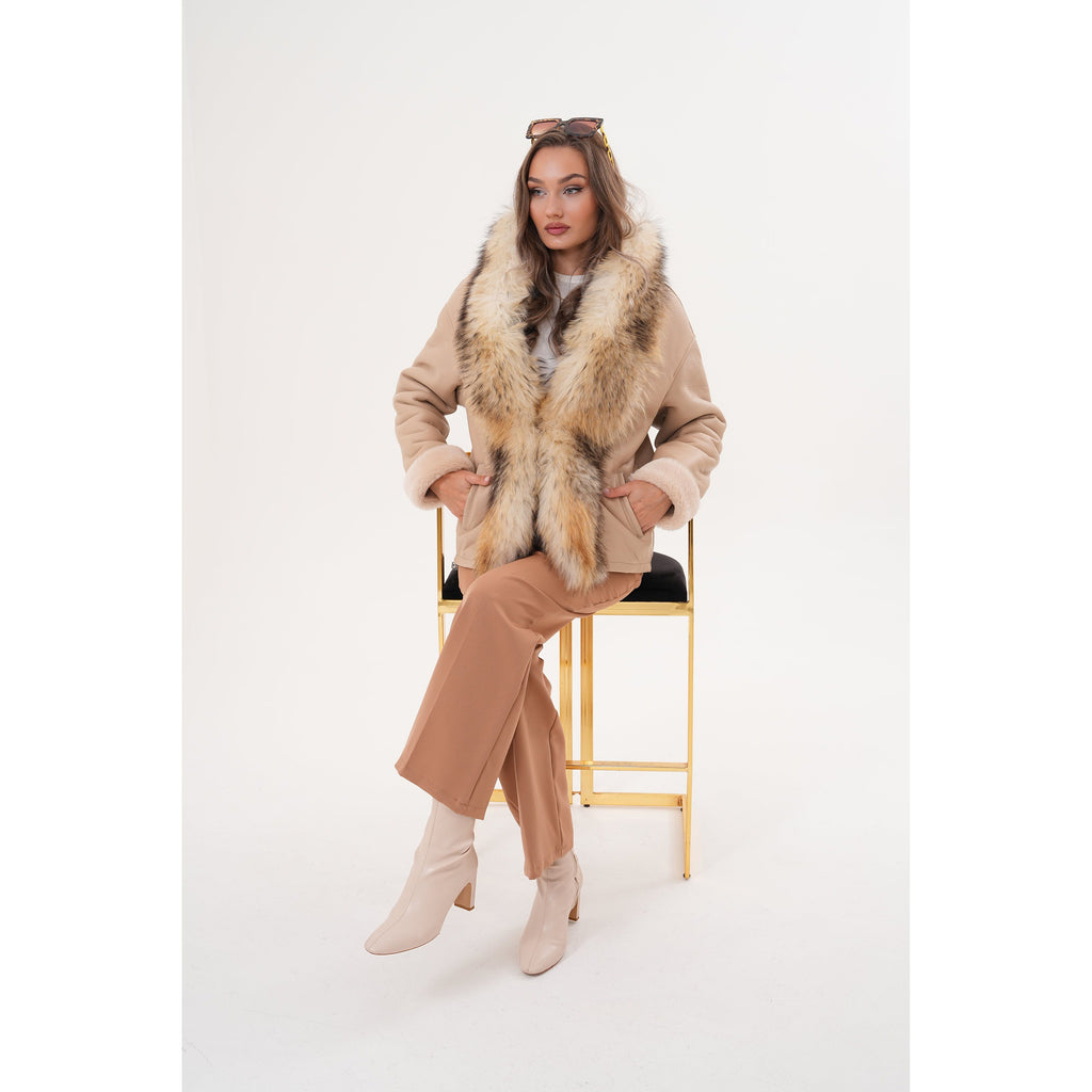 The Elise Beige Shearling Leather Women Jacket