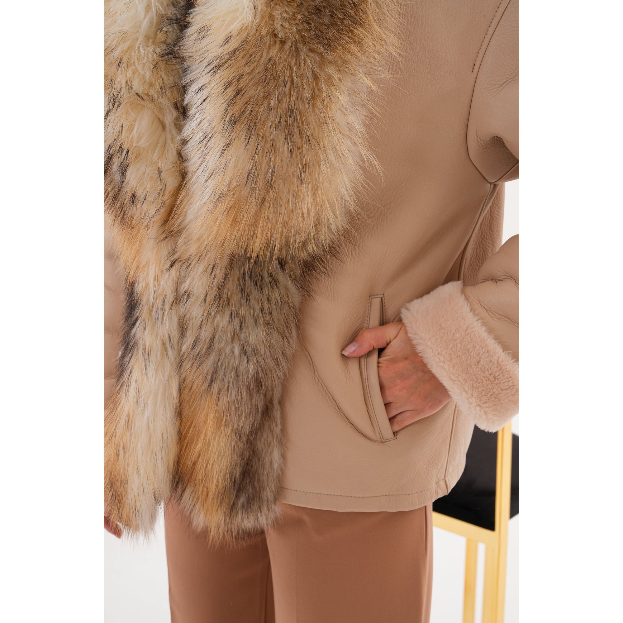 The Elise Beige Shearling Leather Women Jacket