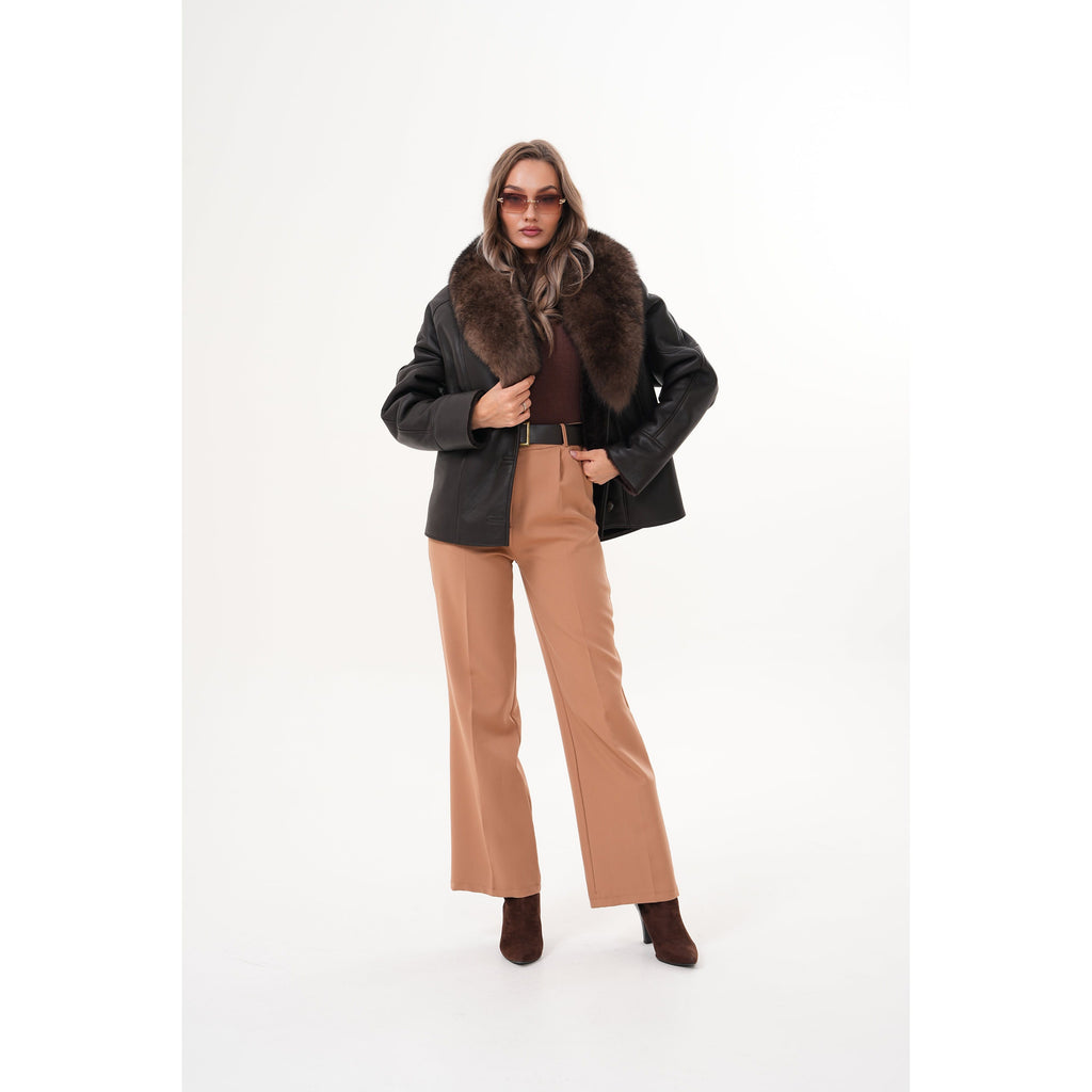 The Estelle Black & Brown Shearling Leather Women Jacket