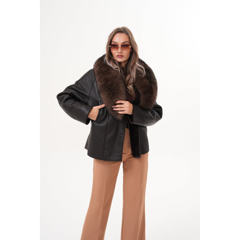 The Estelle Black & Brown Shearling Leather Women Jacket