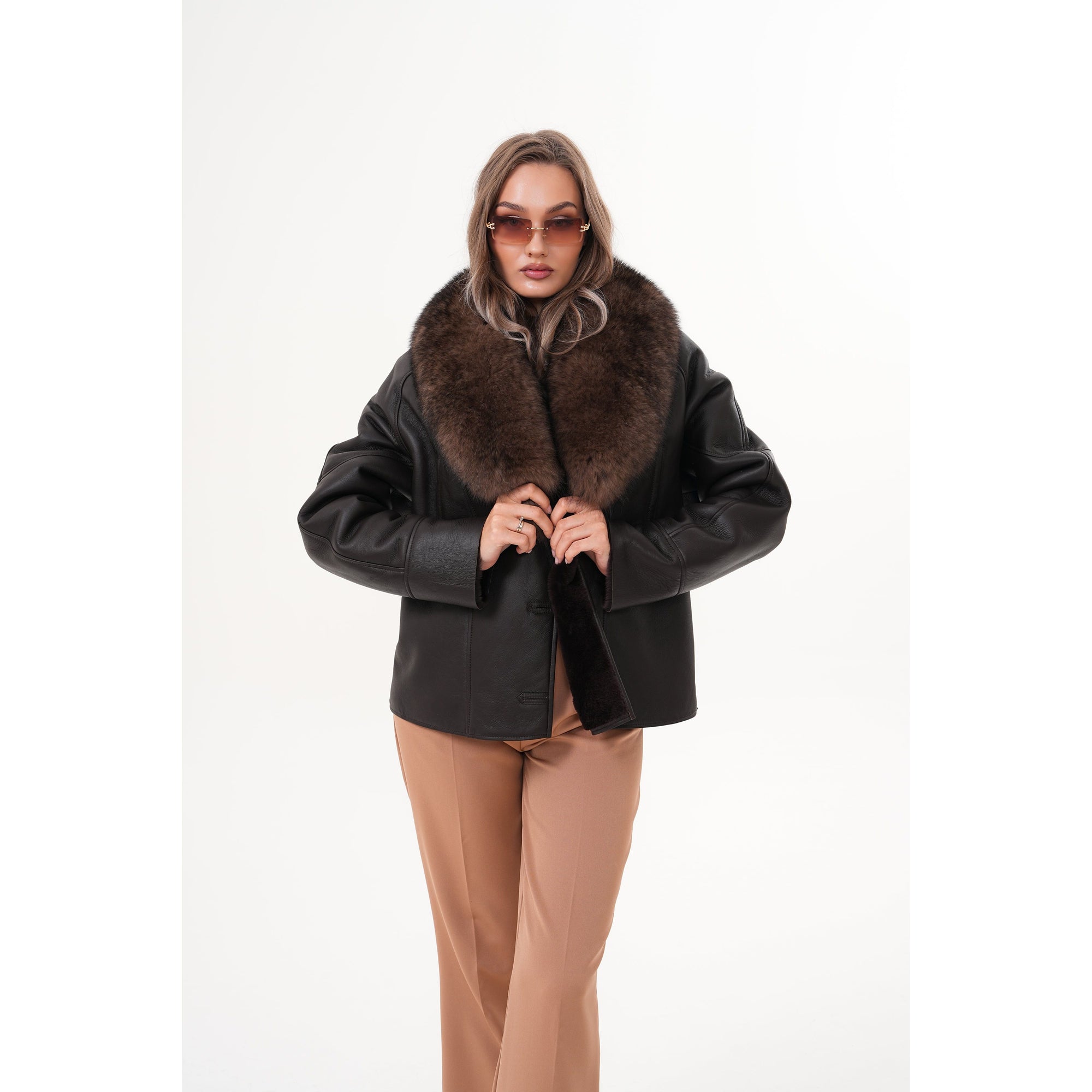 The Estelle Black & Brown Shearling Leather Women Jacket