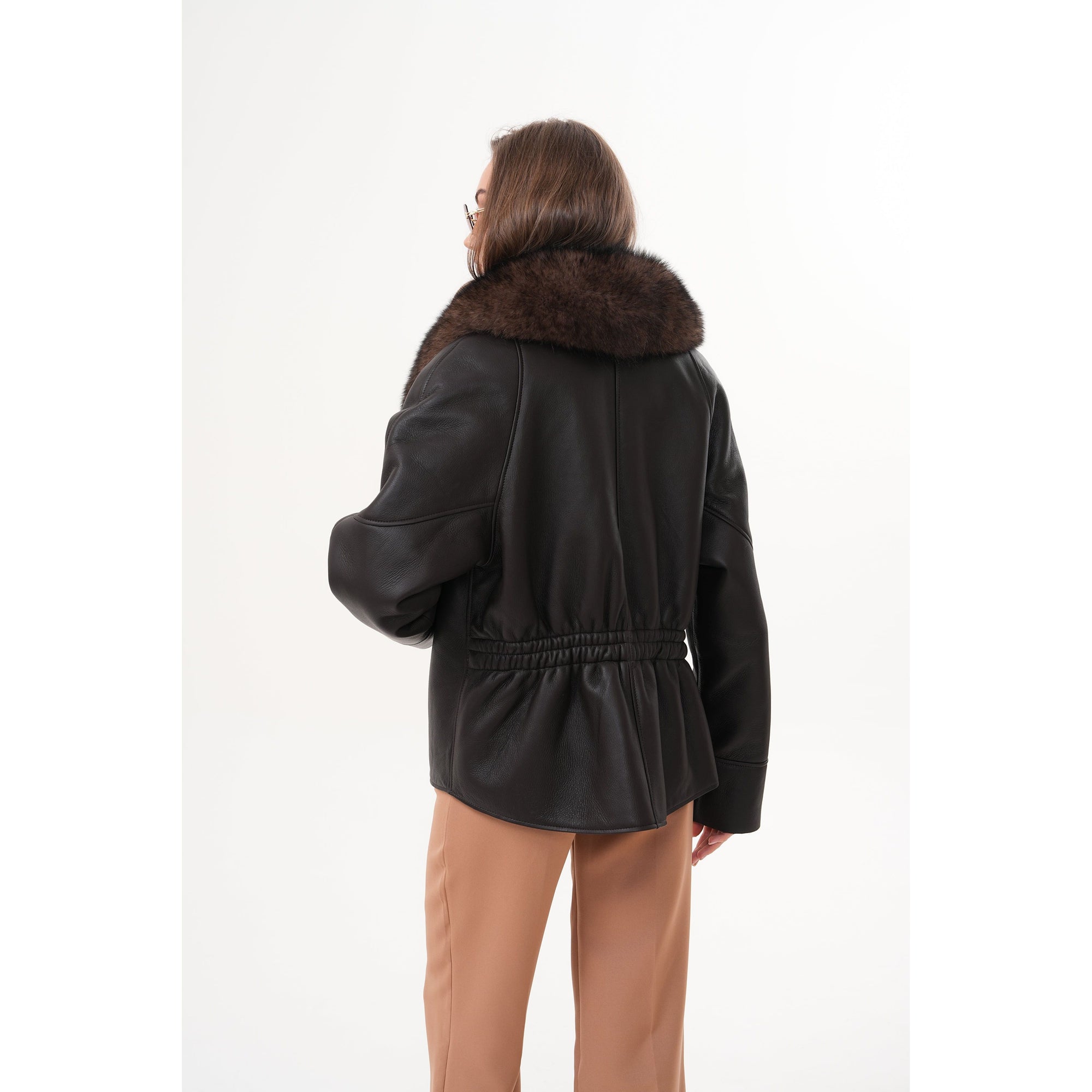 The Estelle Black & Brown Shearling Leather Women Jacket