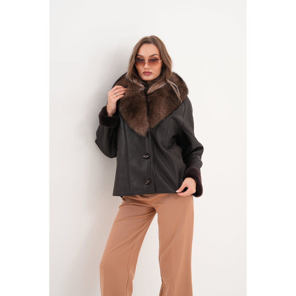 The Estelle Black & Brown Shearling Leather Women Jacket