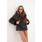 The Estelle Black & Brown Shearling Leather Women Jacket