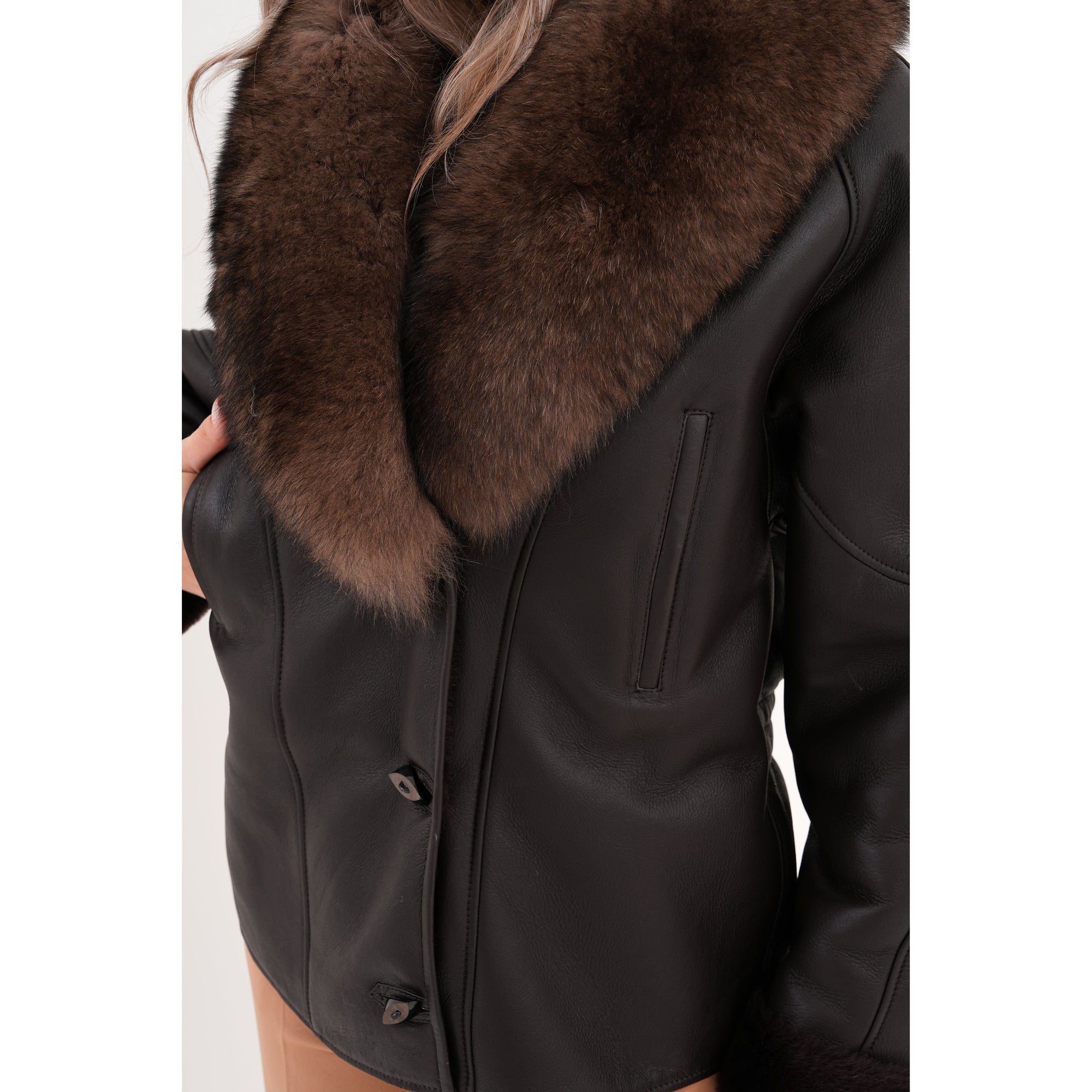The Estelle Black & Brown Shearling Leather Women Jacket