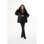 The Denali Hooded Black Shearling Leather Women Jacket