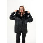 The Denali Hooded Black Shearling Leather Women Jacket