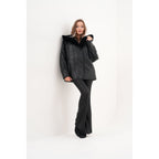 The Denali Hooded Black Shearling Leather Women Jacket