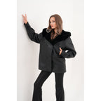 The Denali Hooded Black Shearling Leather Women Jacket