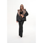 The Duchess Shearling Brown Leather Women Hooded Jacket