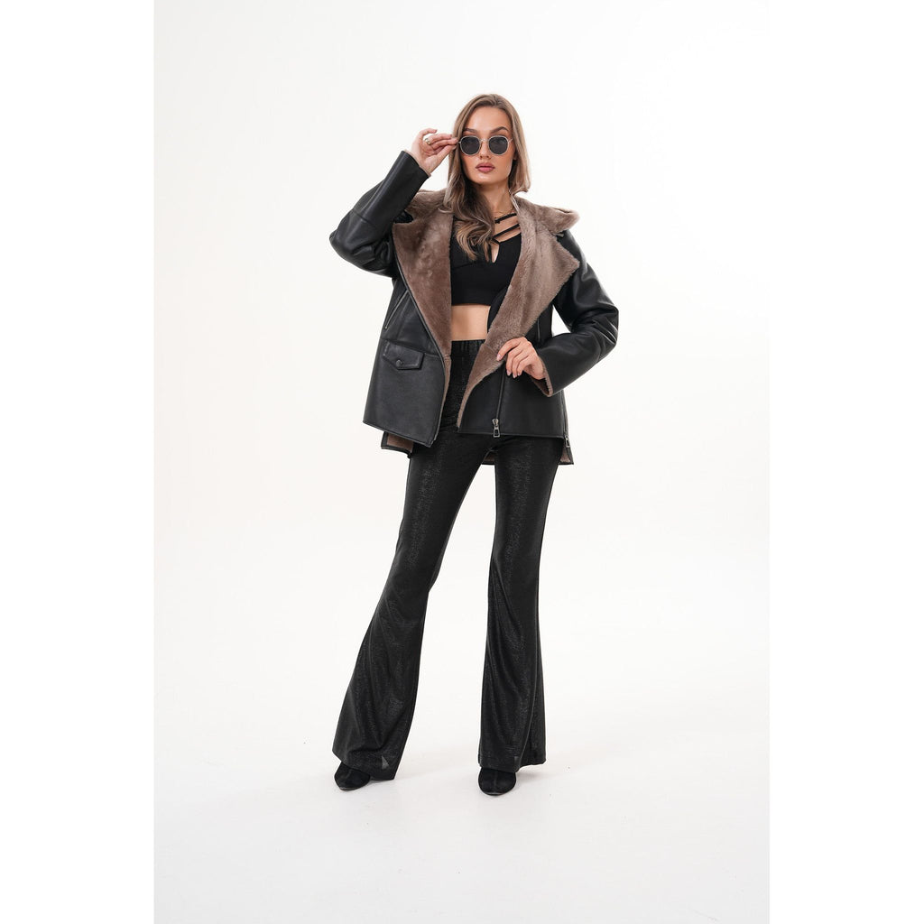 The Duchess Shearling Brown Leather Women Hooded Jacket
