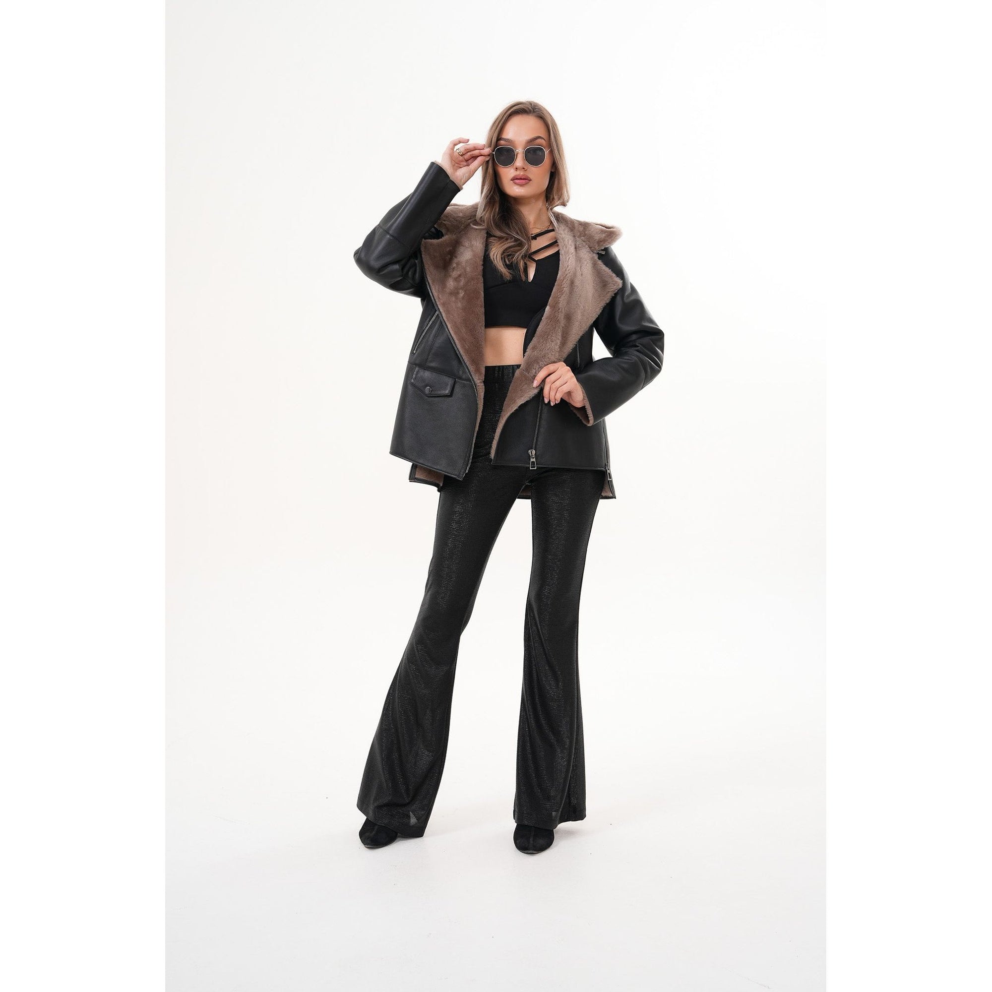 The Duchess Shearling Brown Leather Women Hooded Jacket